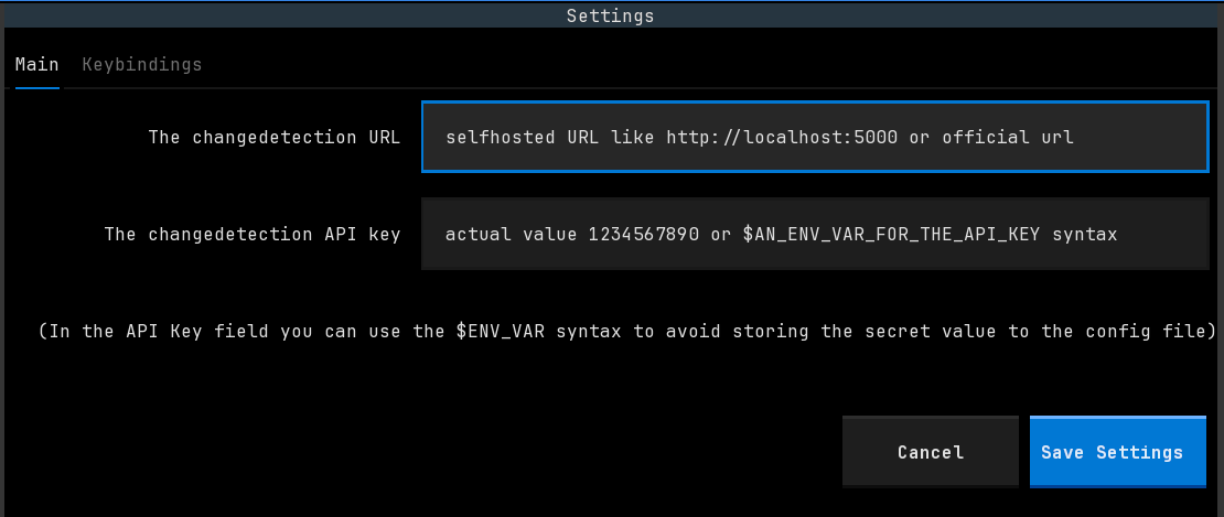 Main settings