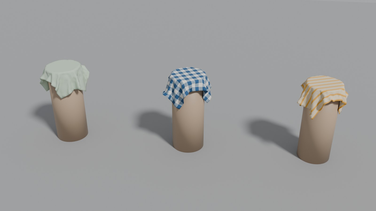 Tea towels draped on the clamped pedestal of the Blender drape test