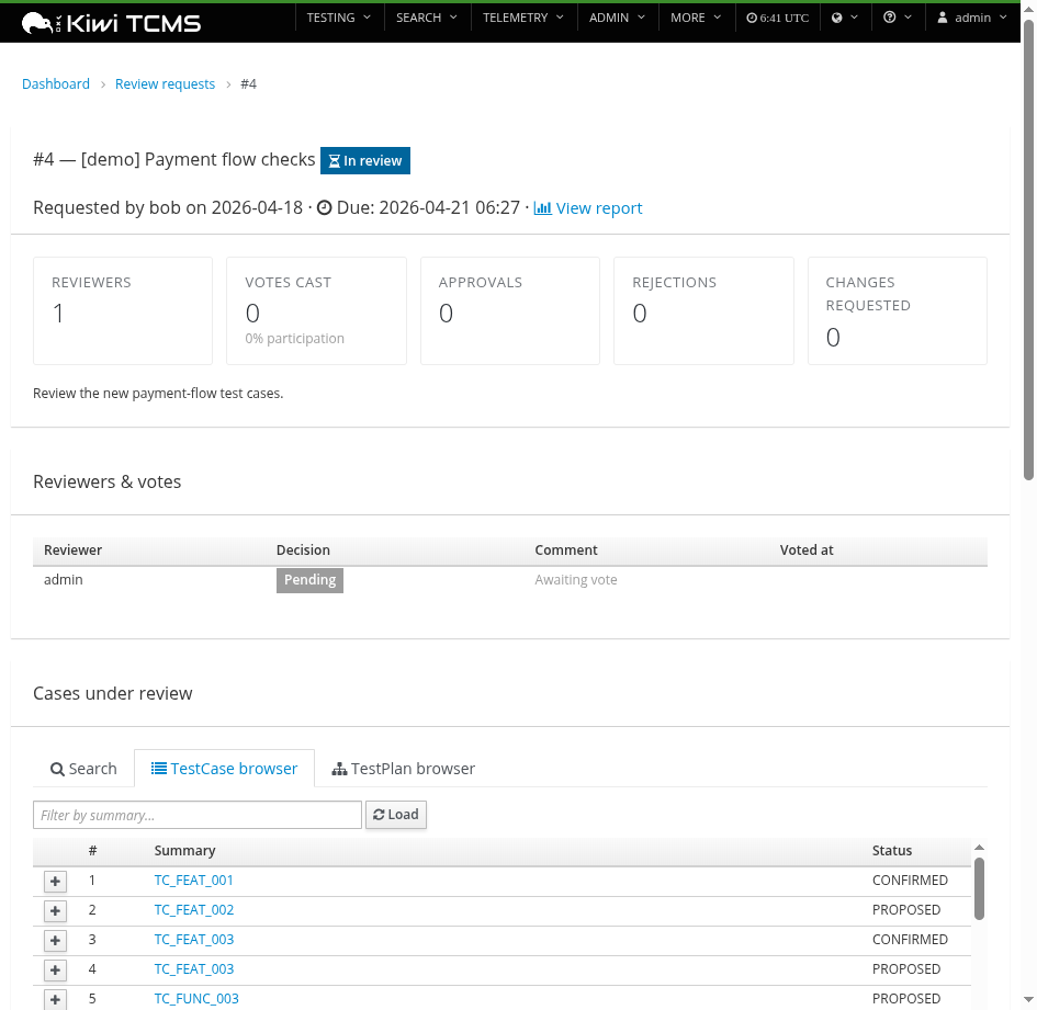 TestCase browser on detail page