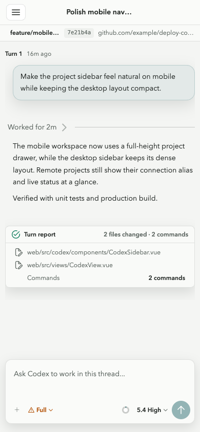 Open Codex UI mobile chat