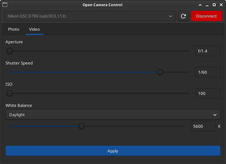 open-camera-control GUI