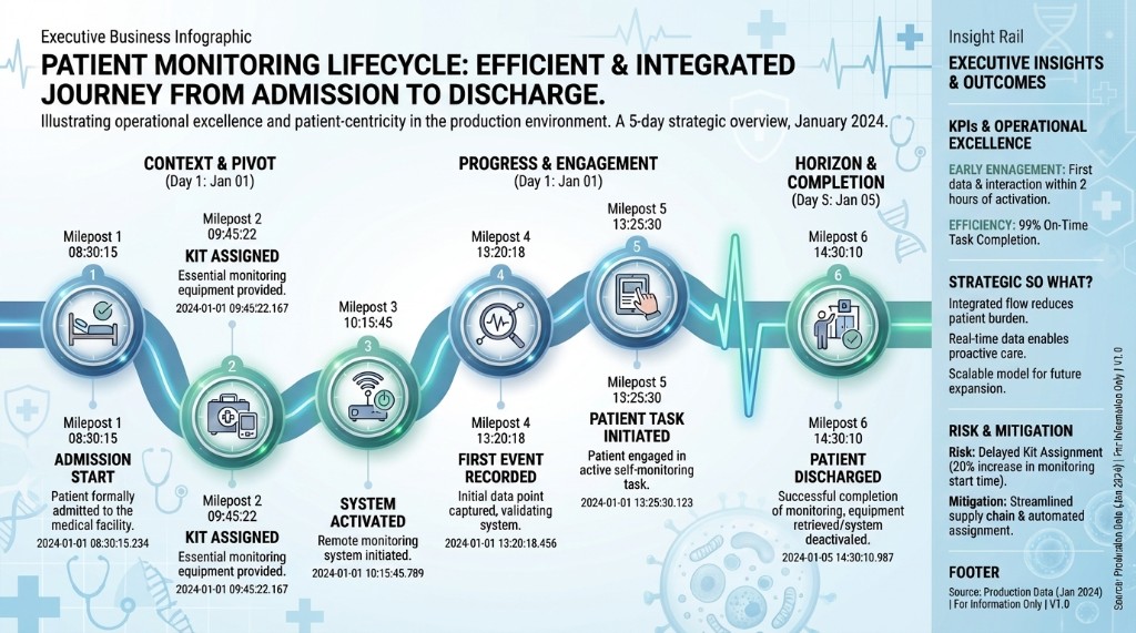 Example executive infographic derived from timeline-style data and an LLM brief