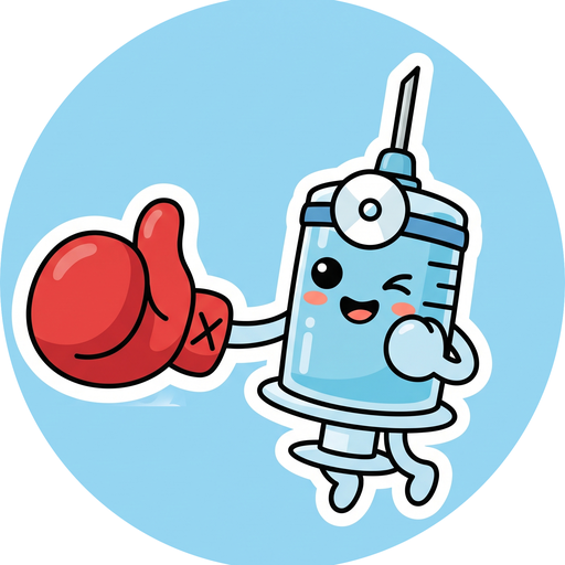 SkillJab mascot — a winking syringe with a boxing glove, jabbing a bar chart