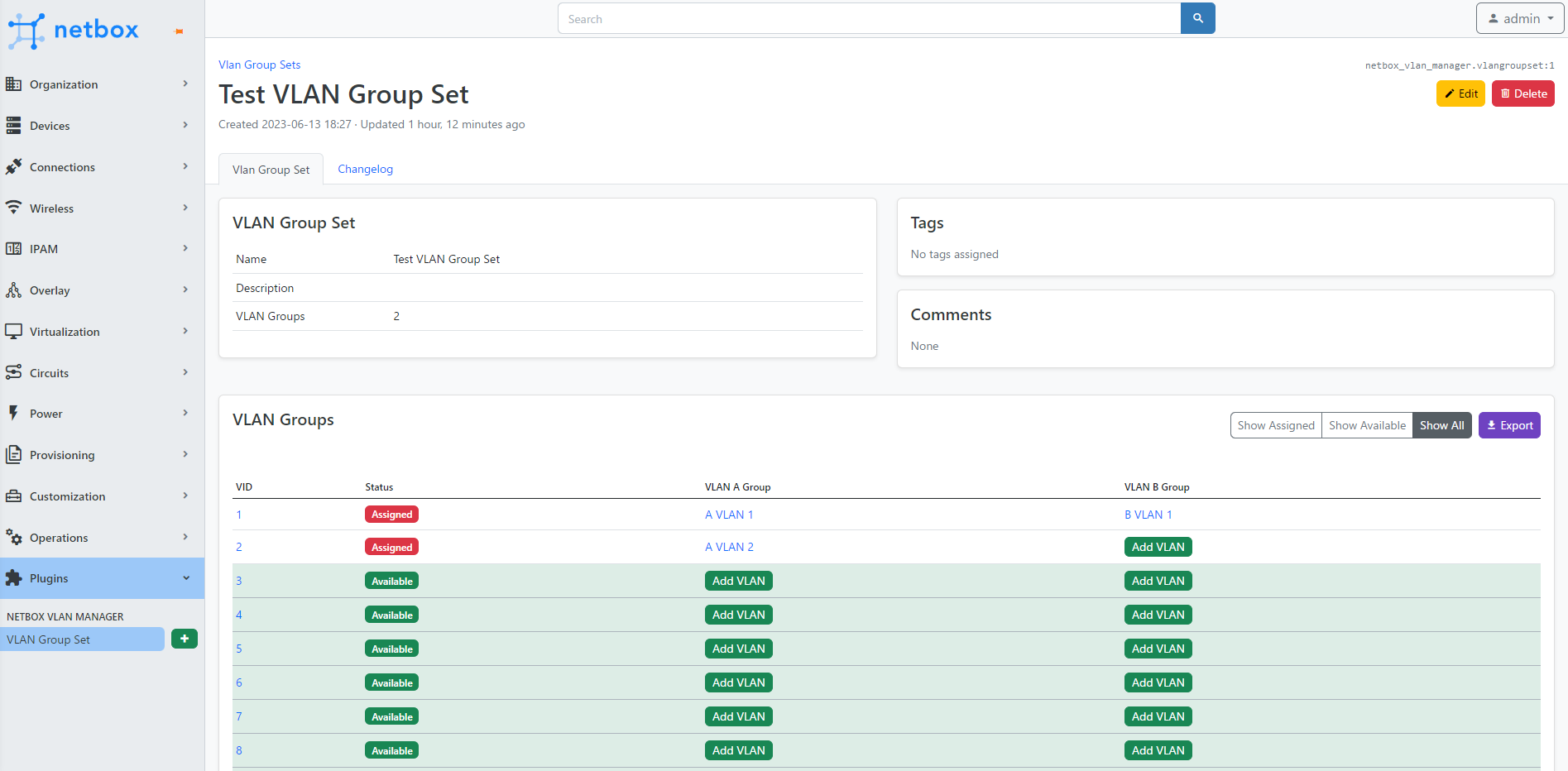 VLAN Group Set VLANs