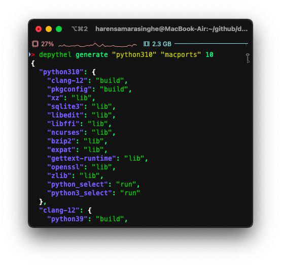 Generate dependencies of gping from MacPorts