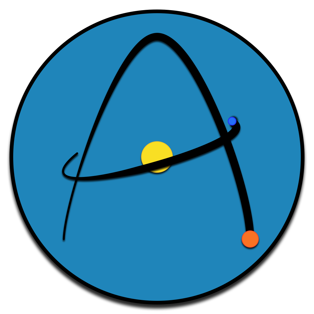 AIRBALL Logo, a 3-body problem made to look like the letter A.