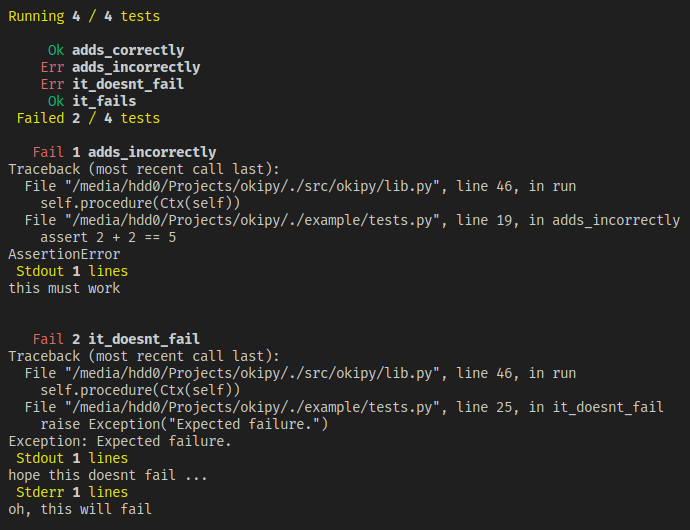 test suite output screenshot