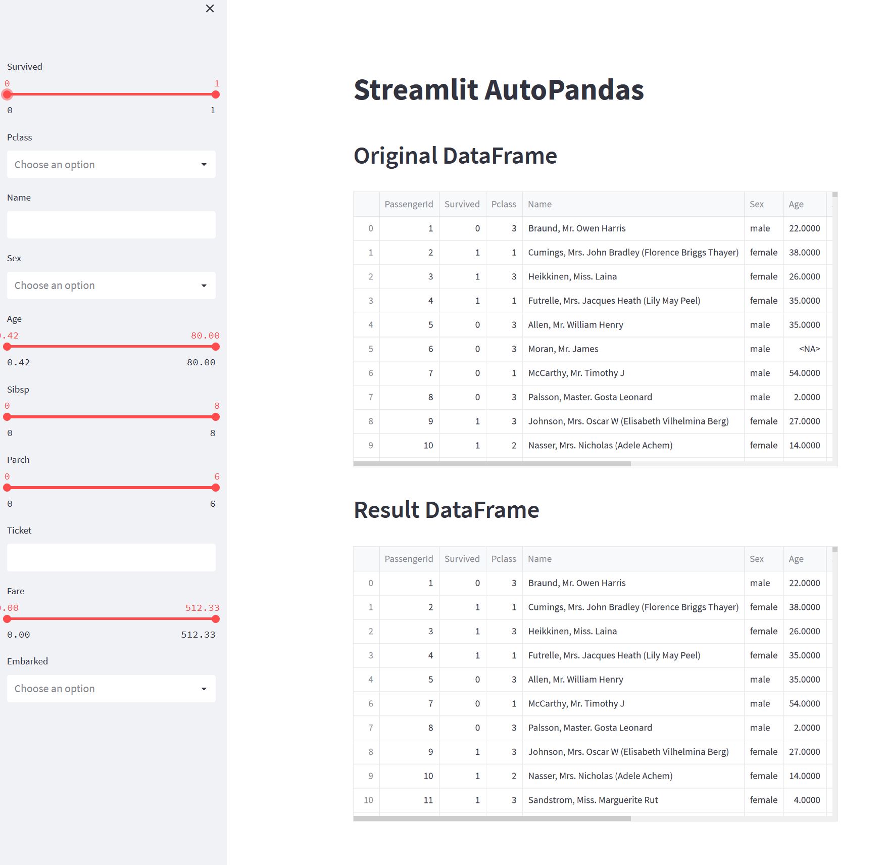 Streamlit-Pandas demo application