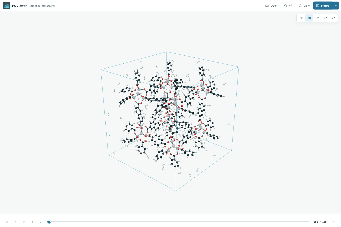 PQViewer showing a 100-frame UMCM-9 trajectory