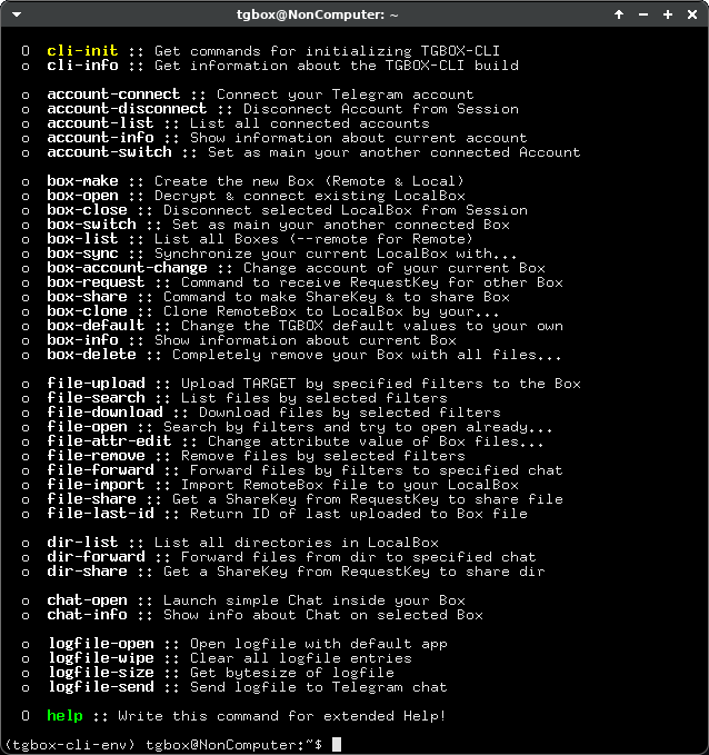List of the TGBOX-CLI commands
