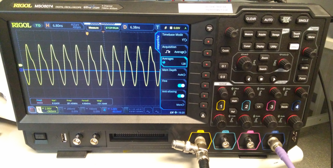 A Rigol MSO5074 in a physics laboratory