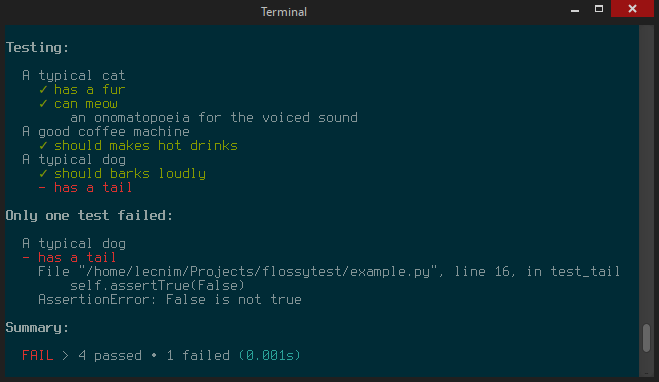 Example terminal output