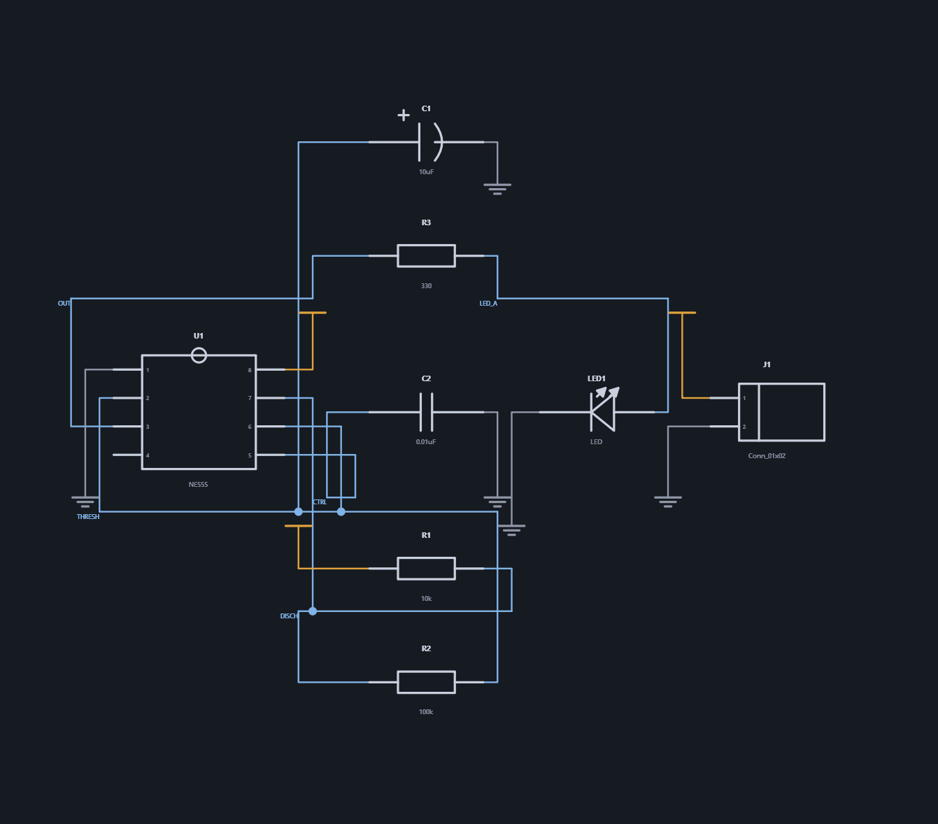 The NE555 astable, drawn from its netlist