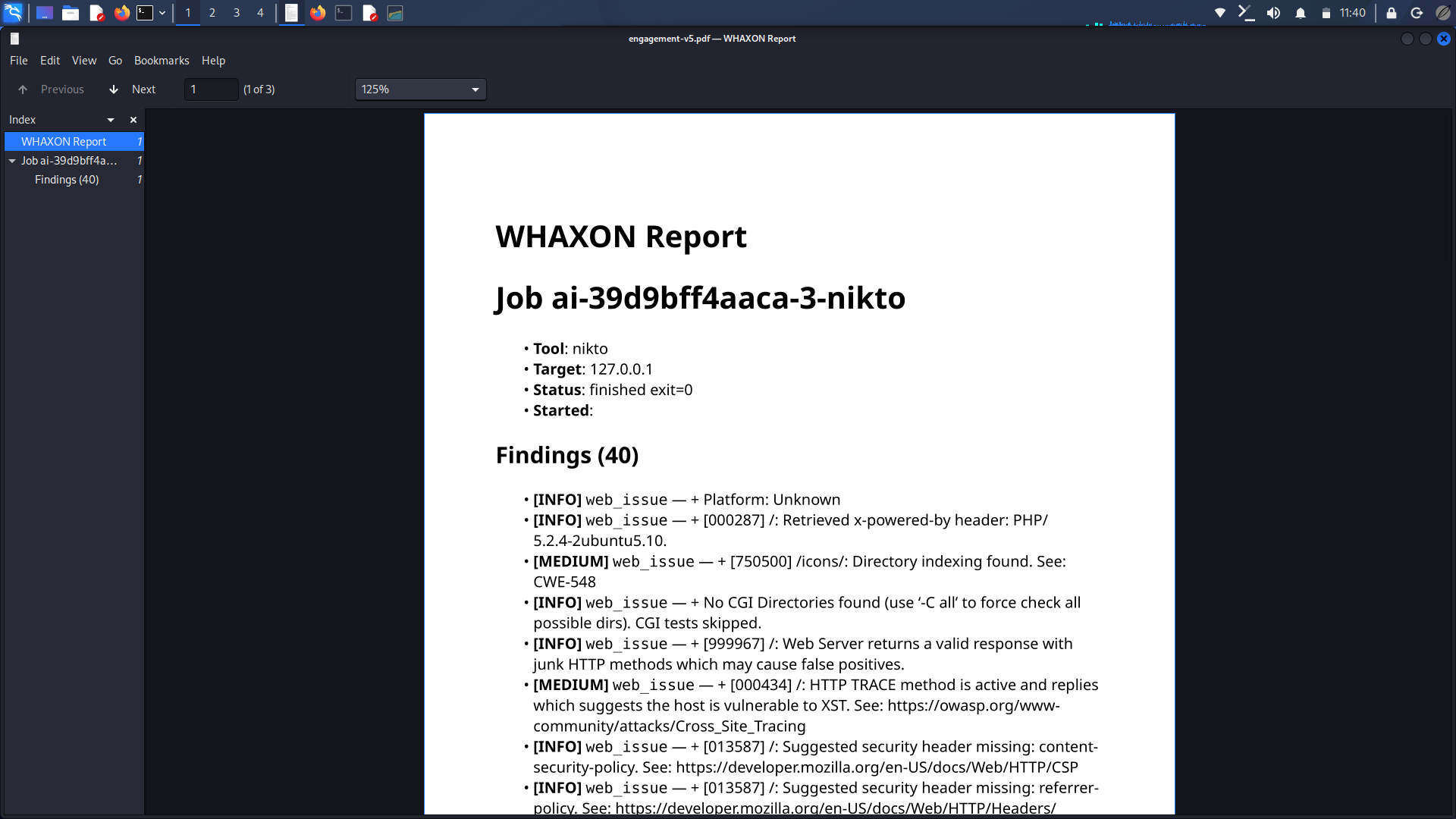 Correlated findings in a WHAXON PDF report