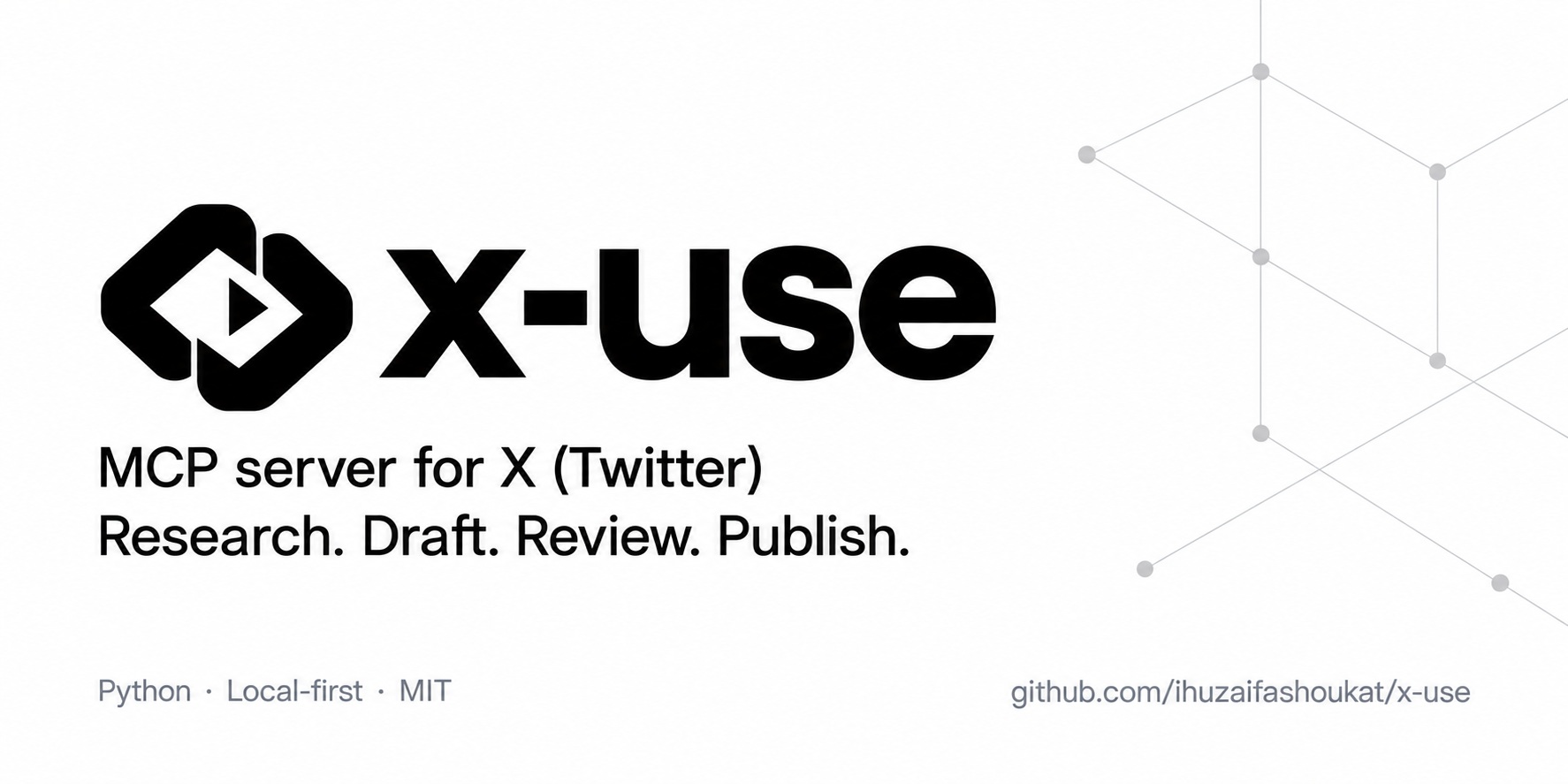 x-use logo — research, draft, review and publish with an MCP server for X (Twitter)