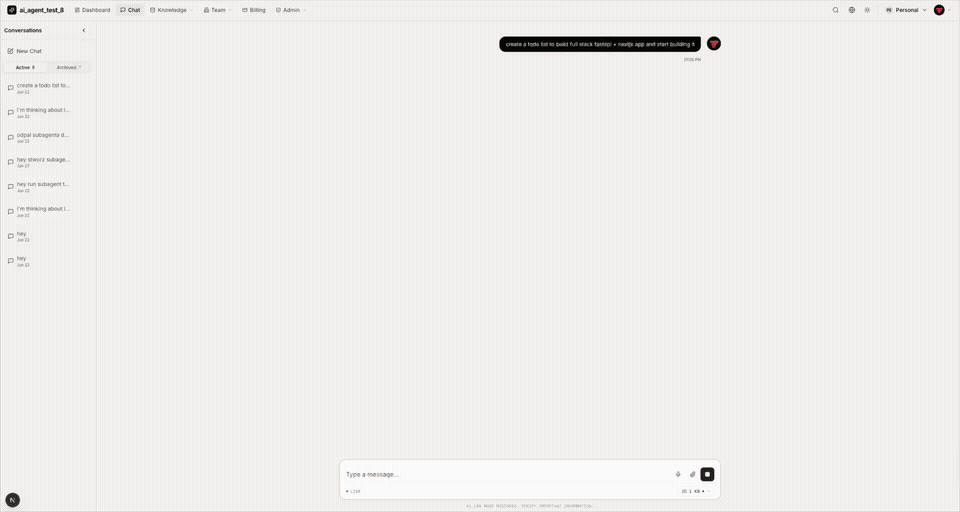 AI chat with live plan & task checklist