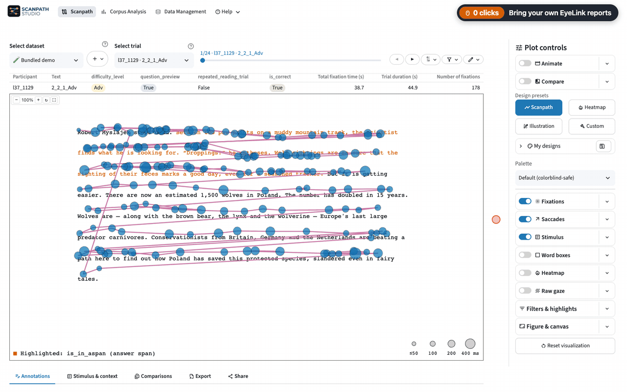 Adding a dataset from EyeLink fixation and interest-area reports