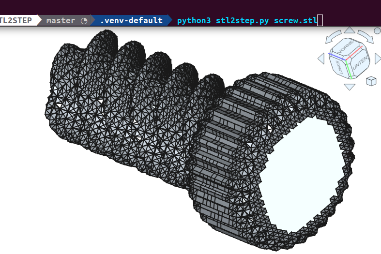 screenshot of the output screw.step imported into FreeCAD
