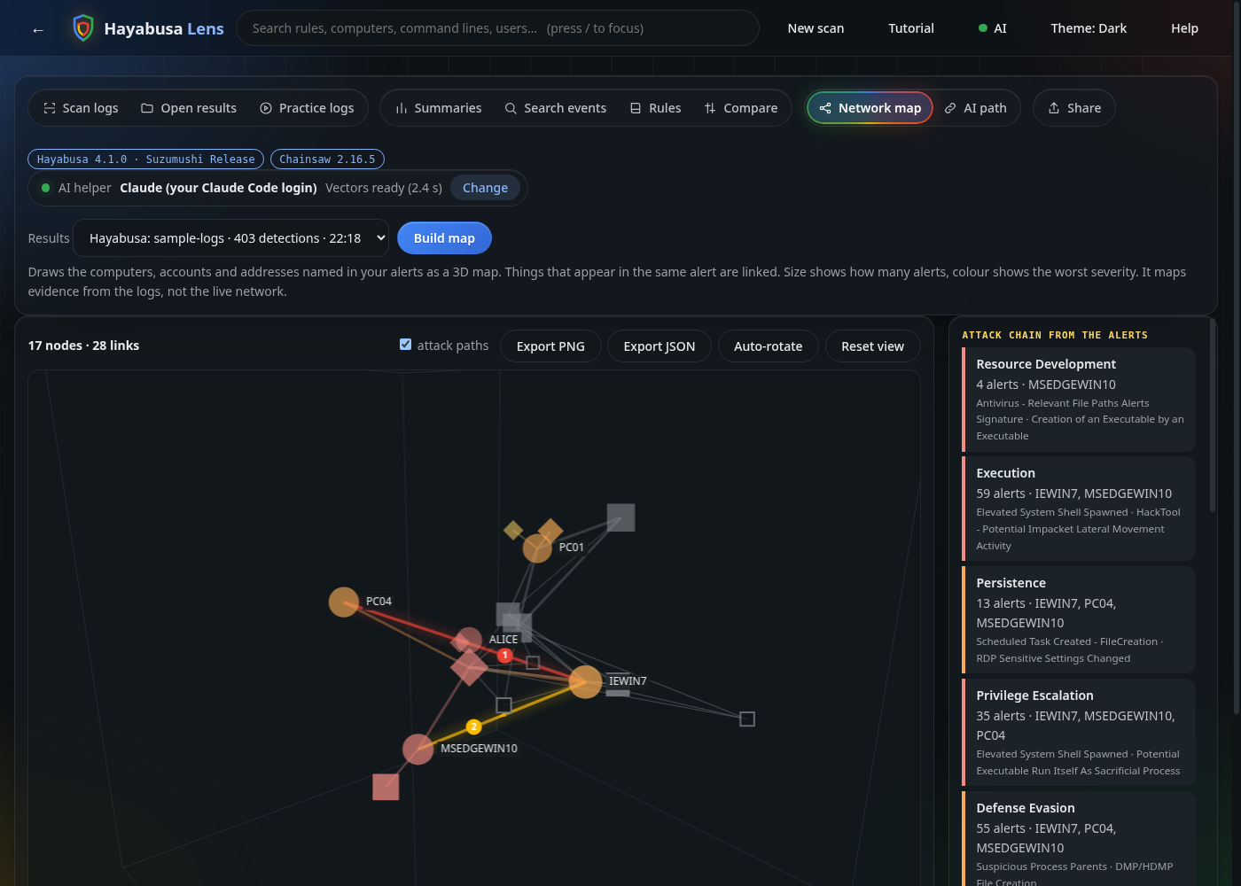 Network map from EVTX logs