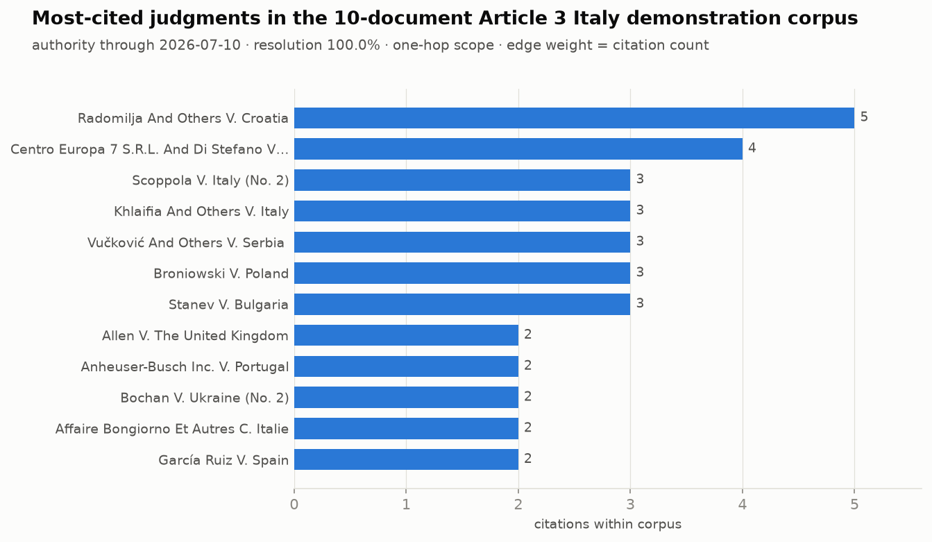 Most-cited authorities in the Article 3 Italy demonstration