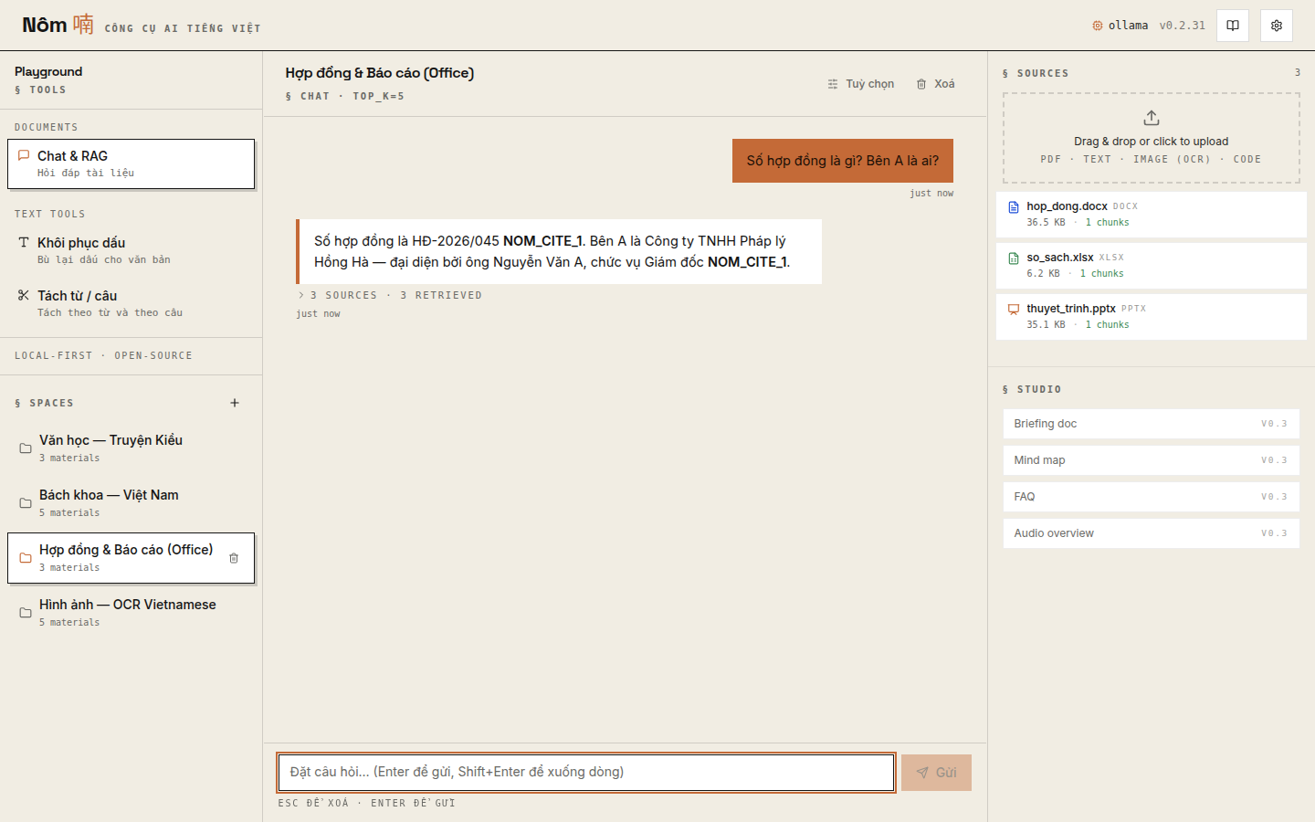 Nôm — chat with citations grounded in indexed Vietnamese documents