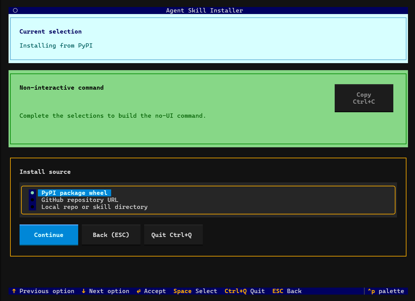 Interactive install source picker