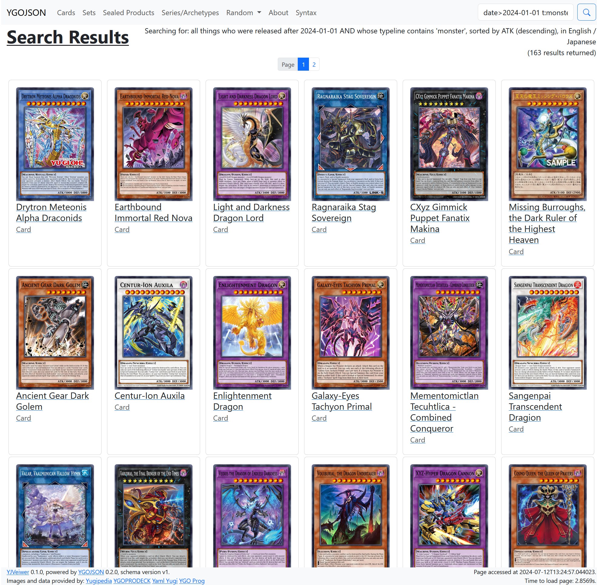 YJViewer searching for cards.