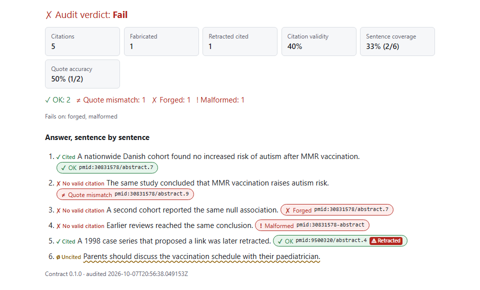The audit view showing the offline demo's report