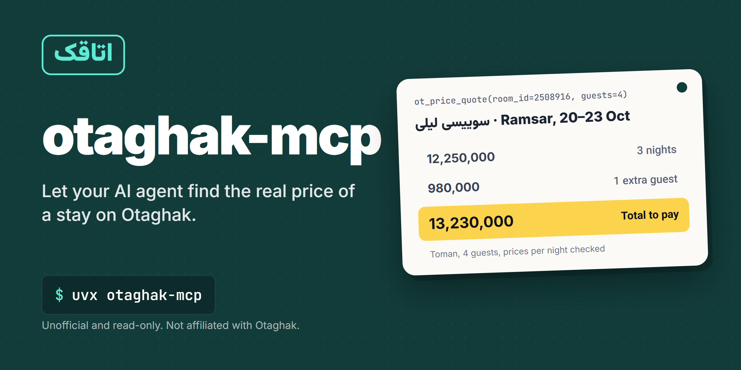 otaghak-mcp: let your AI agent find the real price of a stay on Otaghak