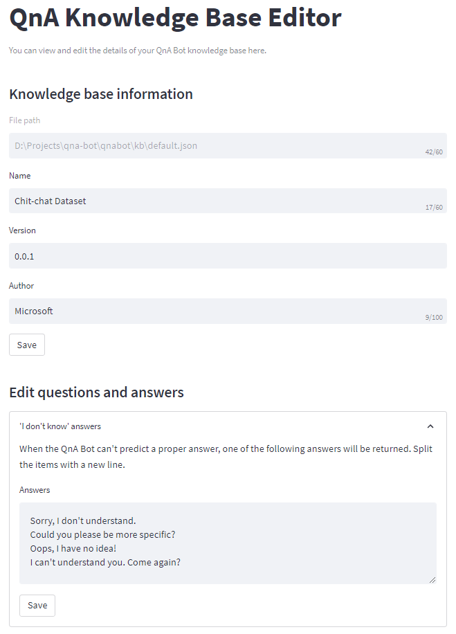 QnA Bot Knowledge Base Editor