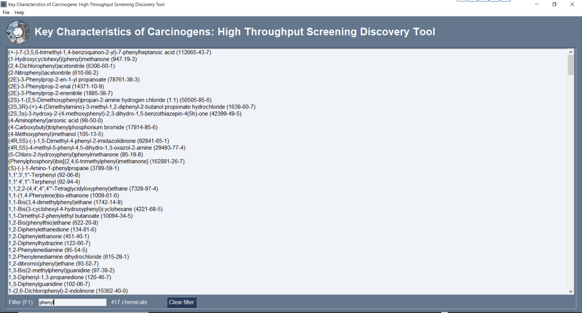 image of chemical selection pane