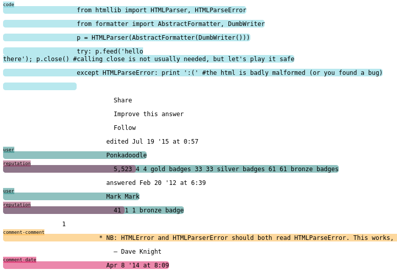 Code and metadata from Stackoverflow pages.