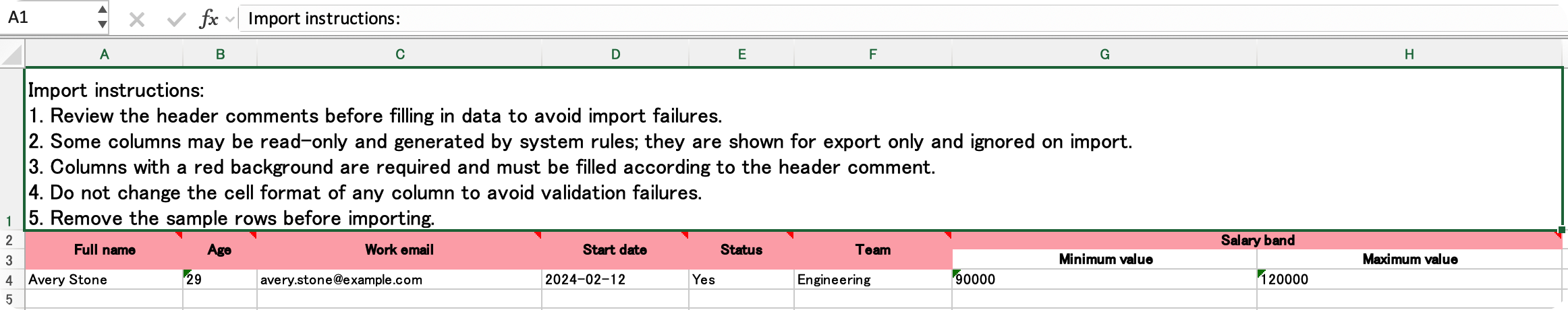 Excel template screenshot