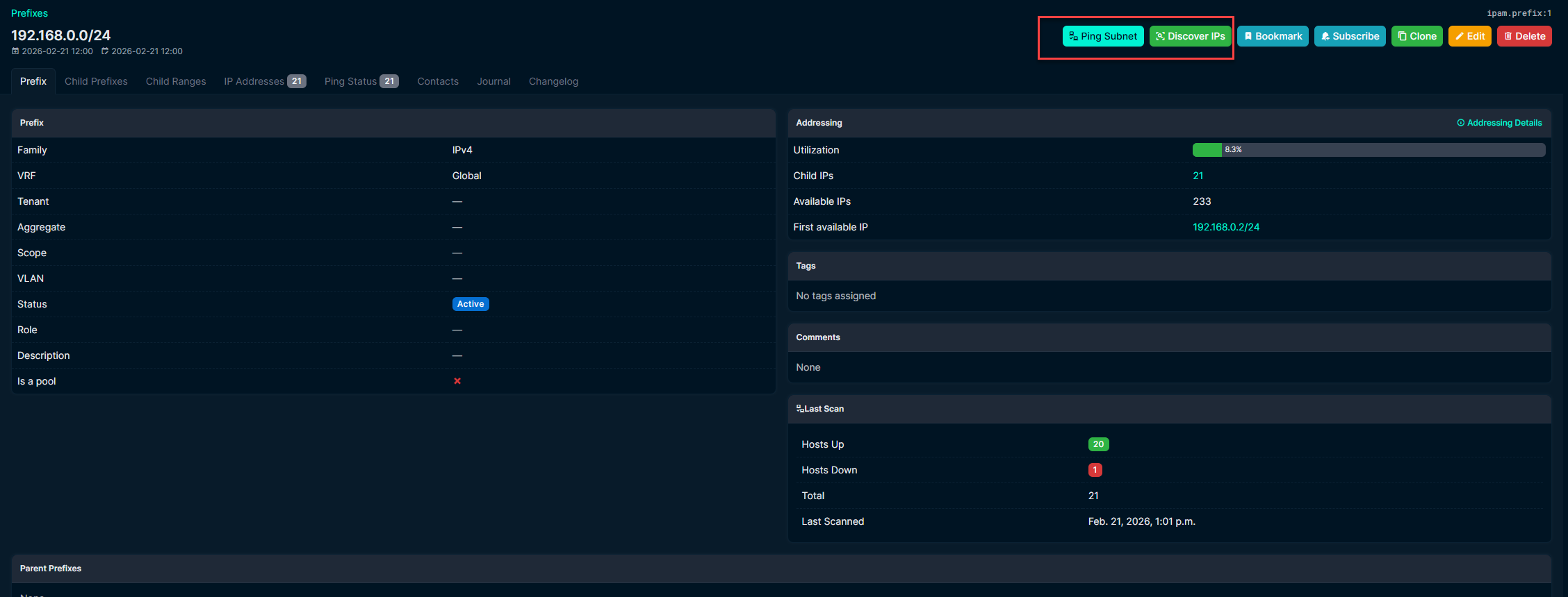 Prefix ping tab