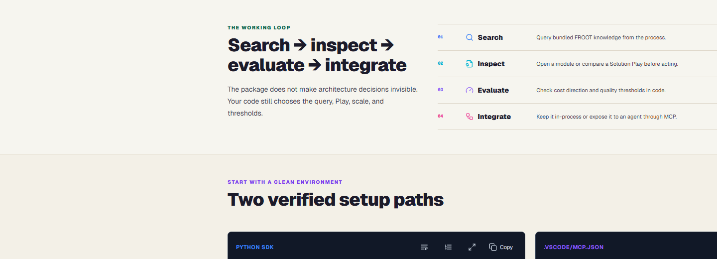 Search, inspect, evaluate, and integrate with FrootAI for Python