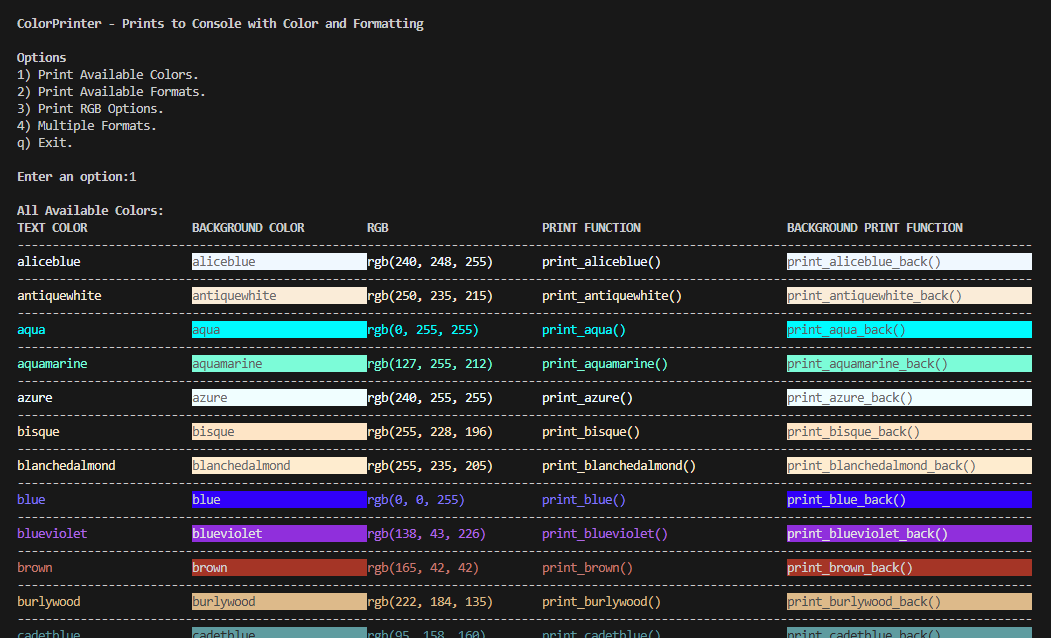 console output