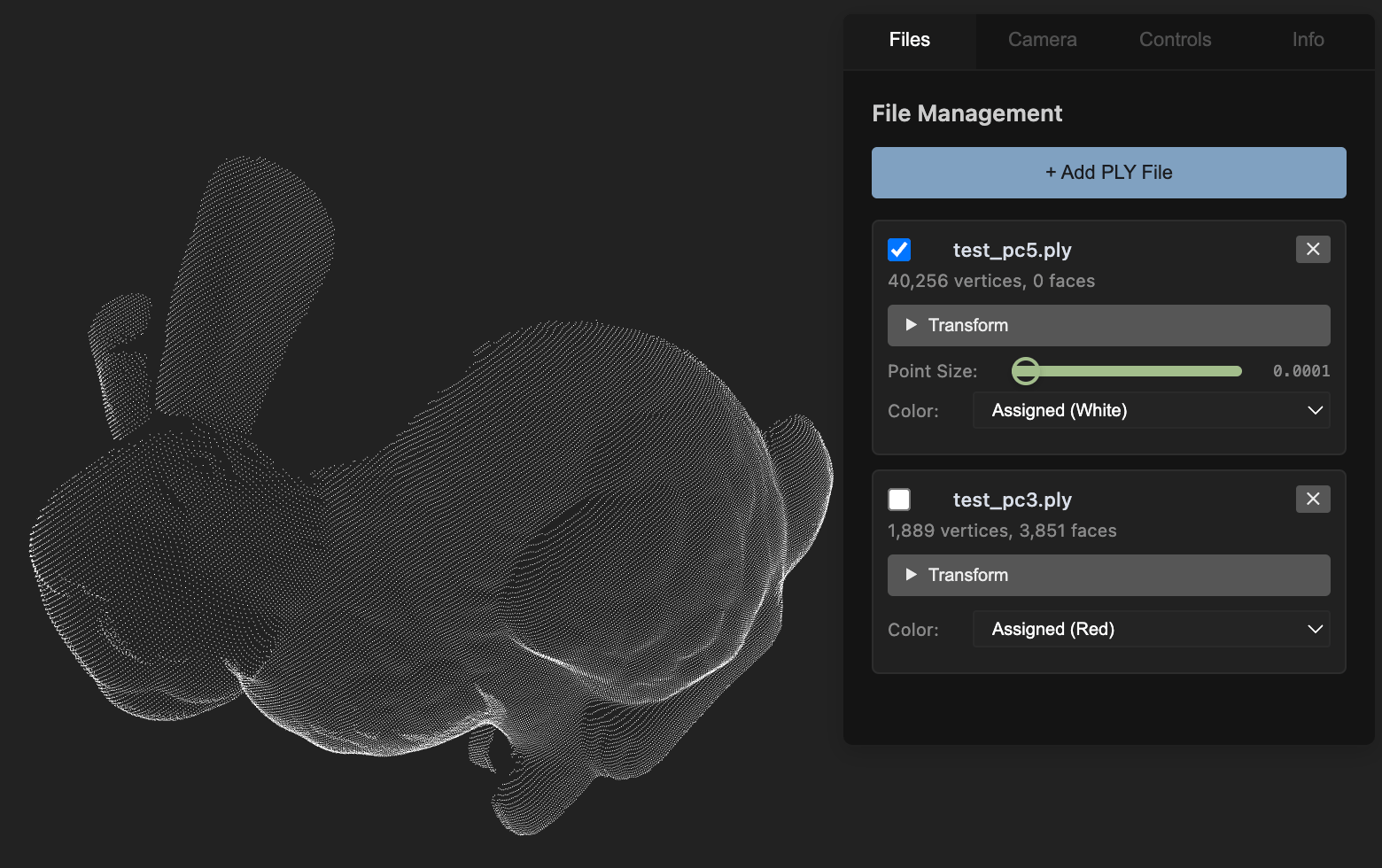 Point cloud displayed in the 3D viewer
