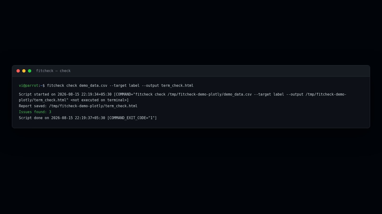 Terminal check output