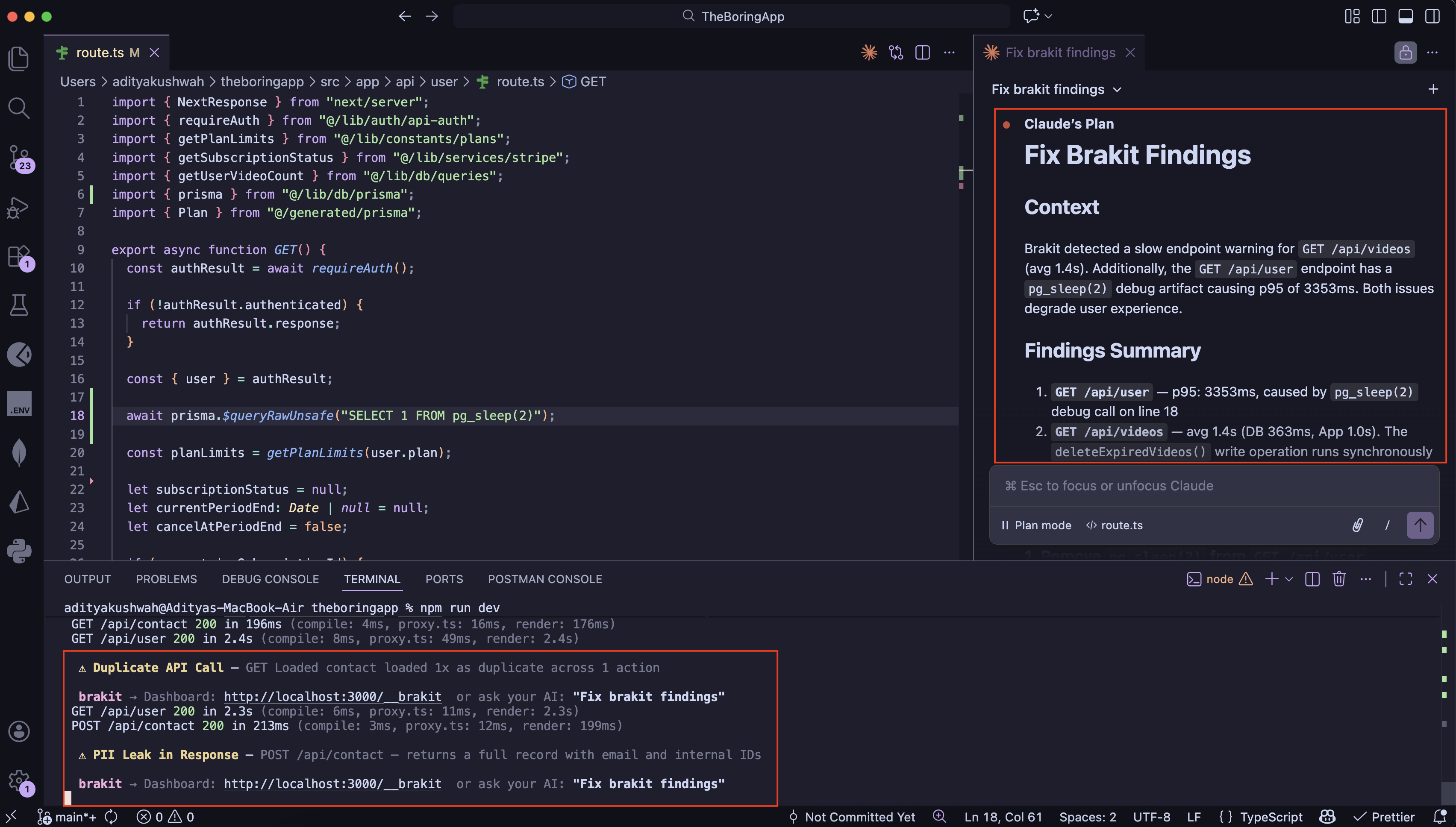 Claude reading Brakit findings in VS Code
