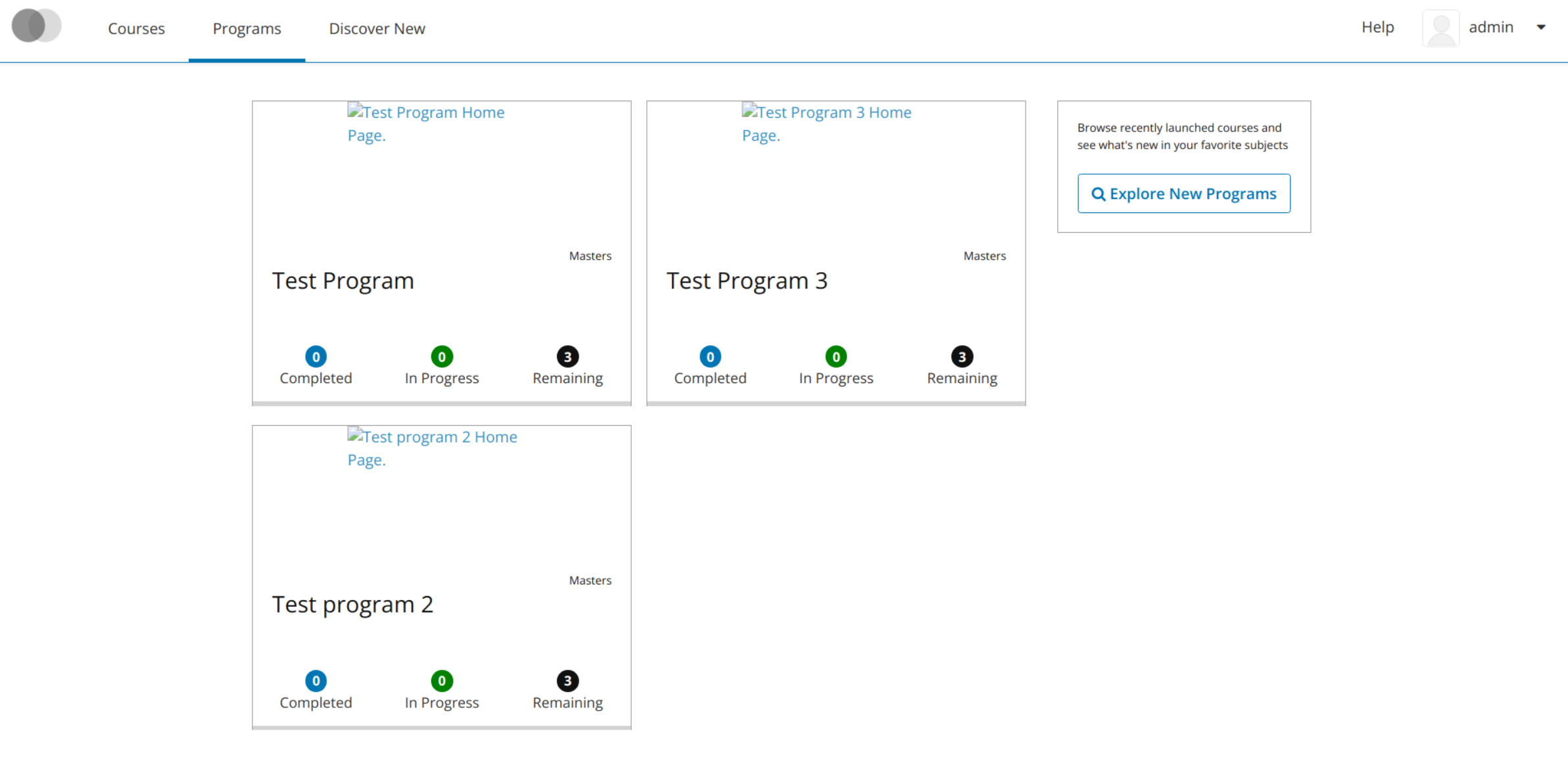 Programs Tab on LMS dashboard