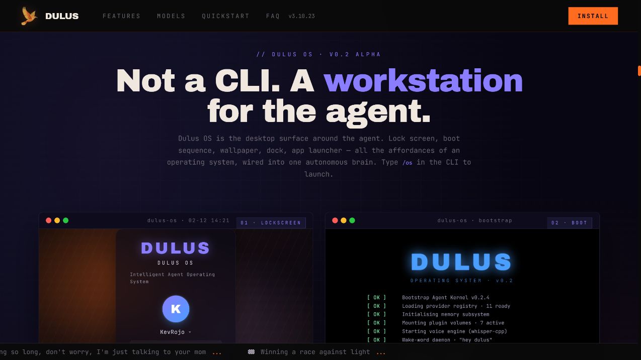 Dulus OS lock screen and boot sequence