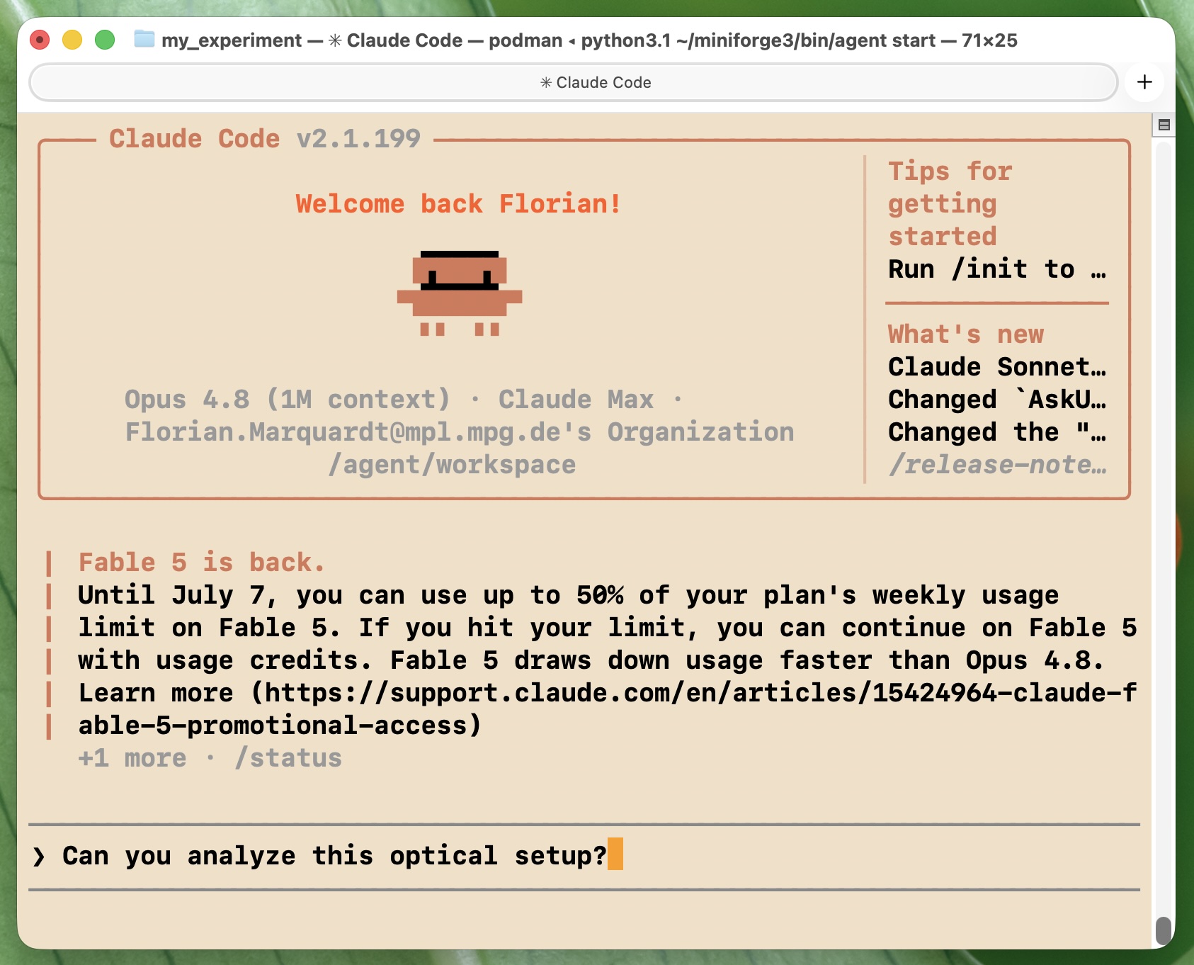Terminal window showing a freshly launched Claude Code instance