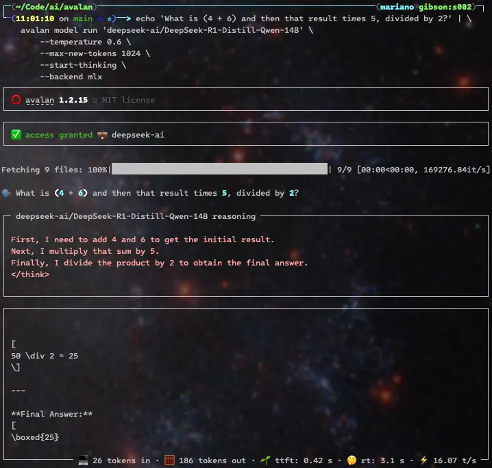 DeepSeek's reasoning model responding to a math question