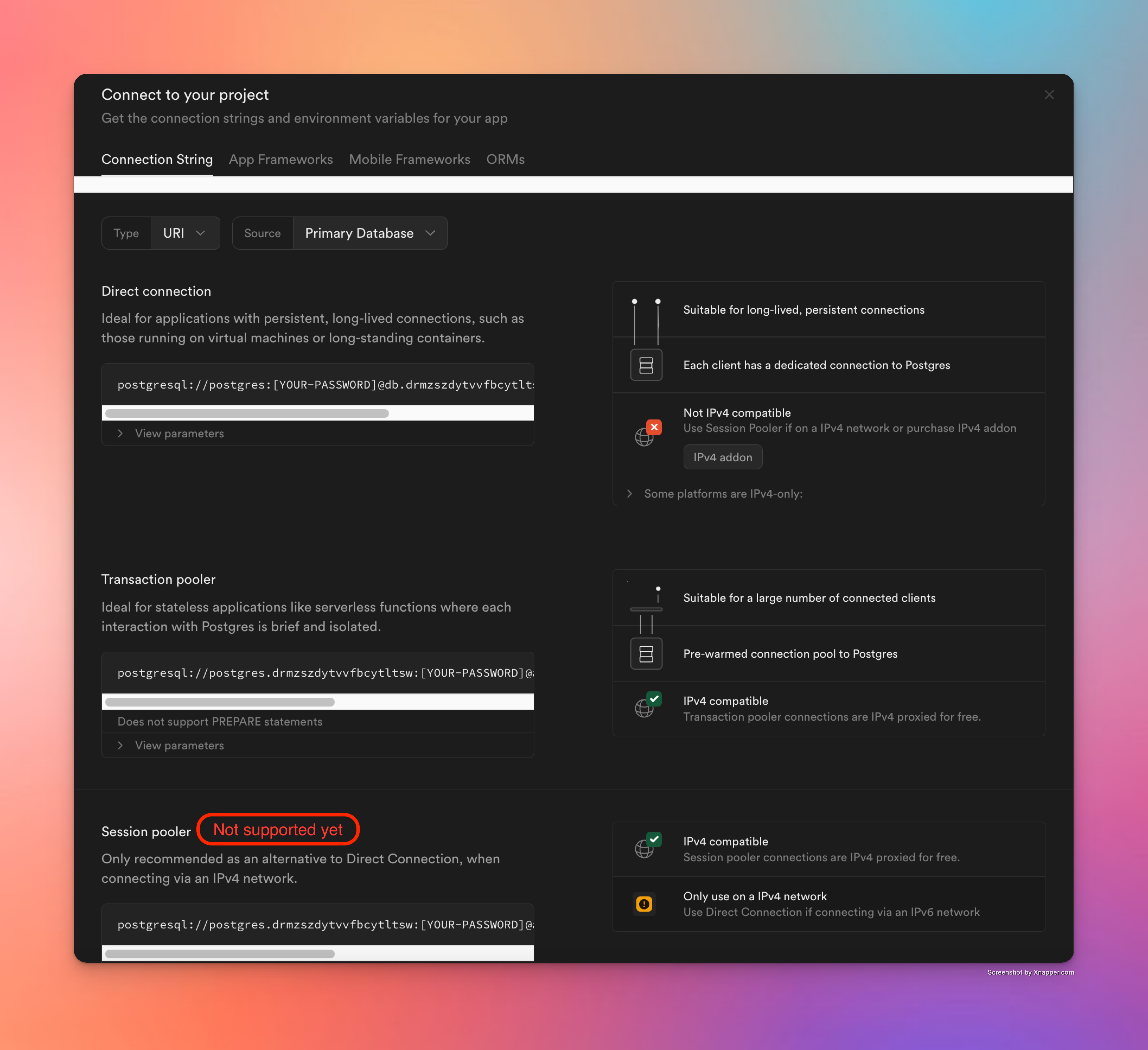 Session pool connections are not supported yet