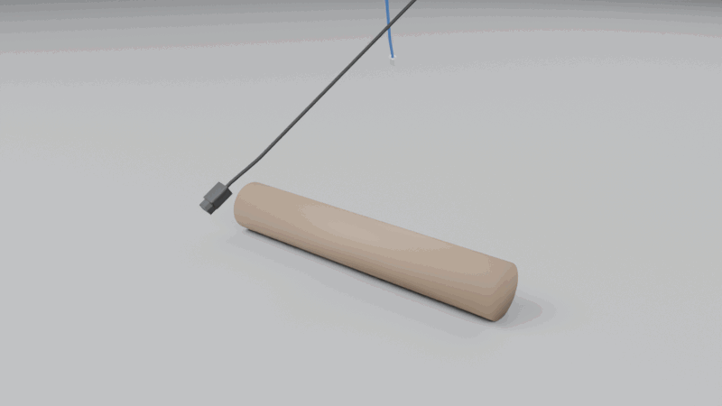 Five cables dropped onto a bar on the floor, simulated in MuJoCo
