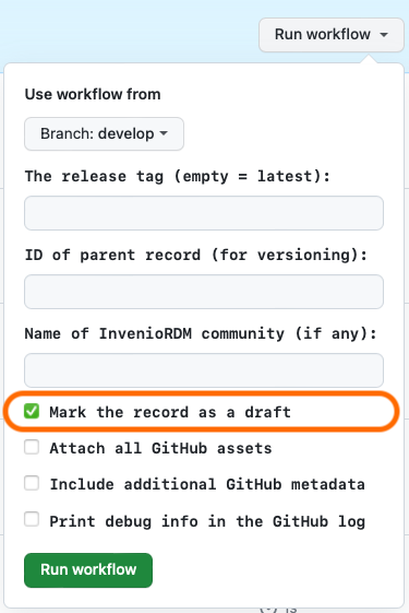 Screenshot of GitHub Actions workflow menu