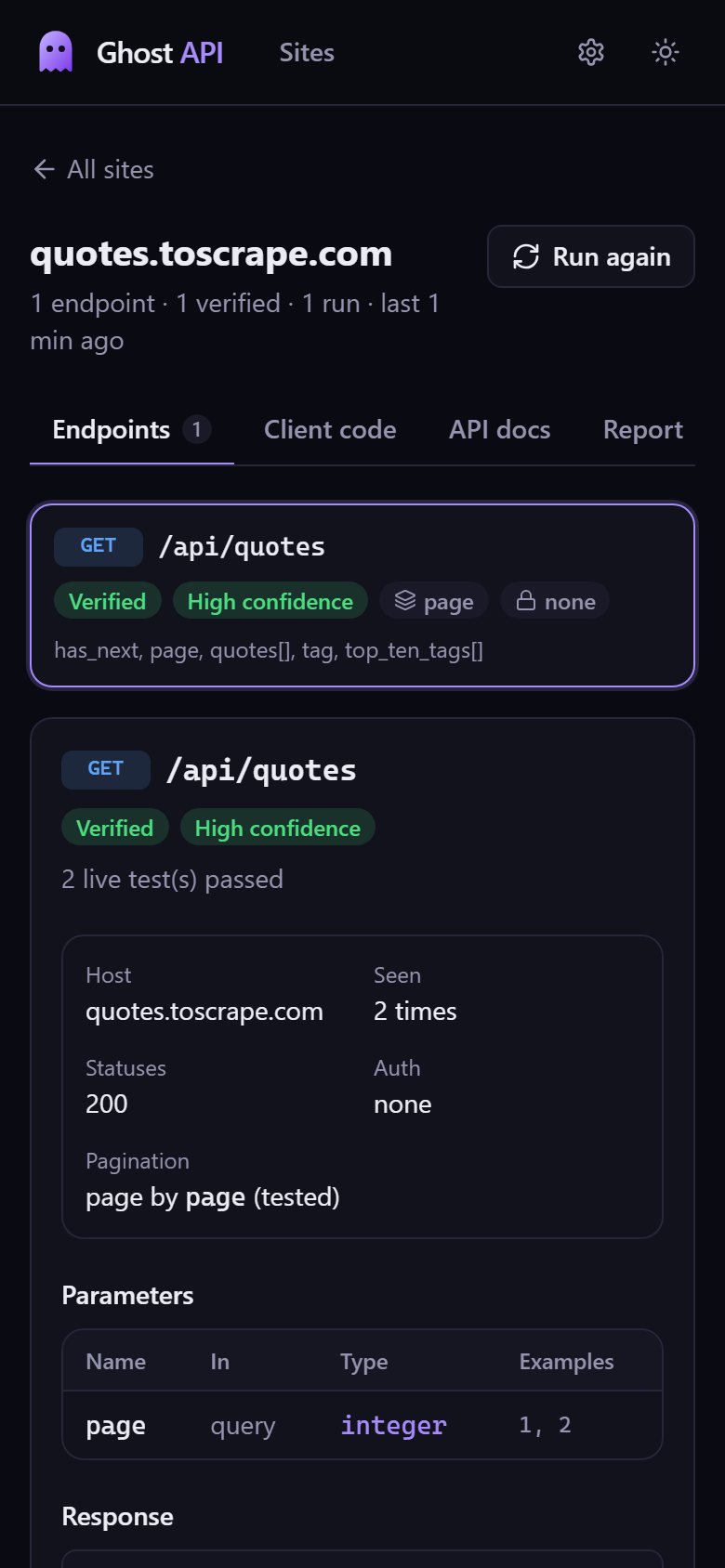 The site page on a phone