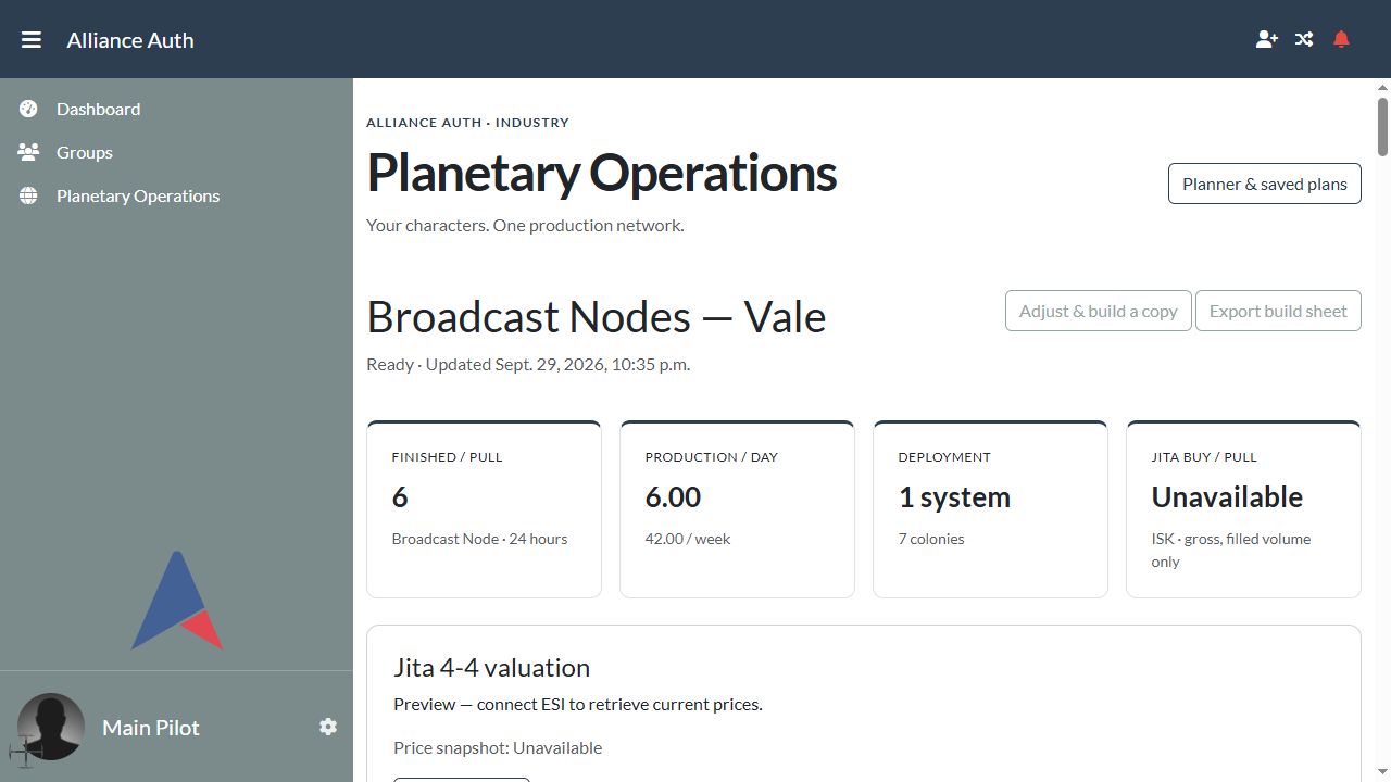 AA Planetary Operations — saved operation overview