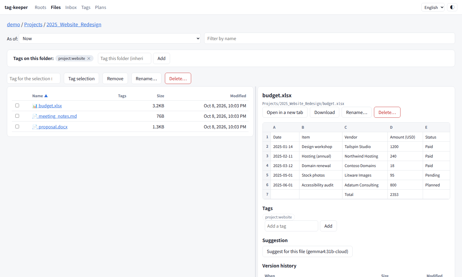 File browser previewing an Excel workbook