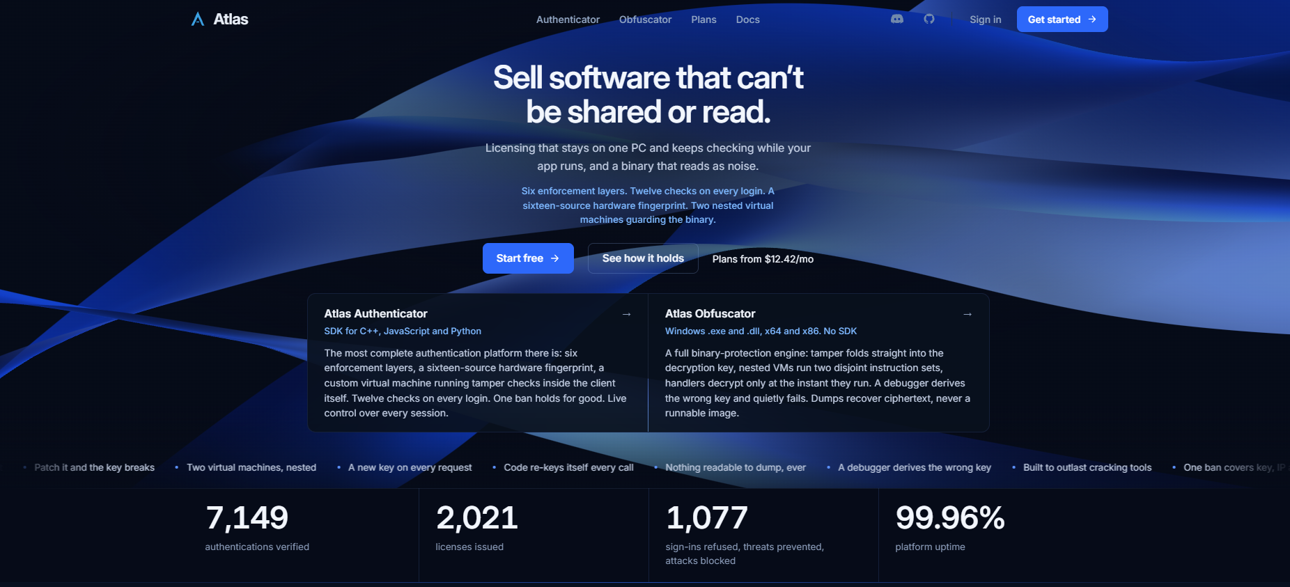 Atlas. Sell software that can't be shared or read.
